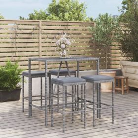 5 Piece Patio Bar Set with Cushions Gray Poly Rattan