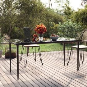 Patio Dining Table Black 63"x31.5"x29.1" Steel and Tempered Glass