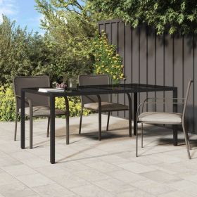 Patio Table Black 74.8"x35.4"x29.5" Tempered Glass and Poly Rattan