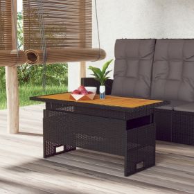 Patio Table Black 39.4"x19.7"x16.9"/24.8" Solid Wood Acacia&Poly Rattan