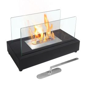 Rectangle Tabletop Bio Ethanol Fireplace Indoor Outdoor,Portable Table Top Fire Pit Fuel Bioethanol Burner Heater Black