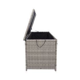 Outdoor Storage Box, 113 Gallon Wicker Patio Deck Boxes with Lid, Outdoor Cushion Storage Container Bin Chest for Kids Toys, Pillows, Towel Grey