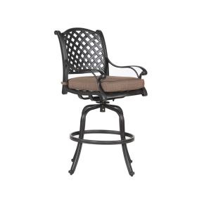 Patio Outdoor Aluminum Bar Stool With Cushion, Set of 2, Dupione Brown