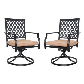 Outdoor Swivel Chairs Set of 2 Patio Metal Dining Rocker Chair with Cushion Surports 300 lbs for Garden Backyard Poolside; Black (2pcs Black-Lattice)