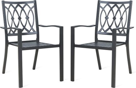 Outdoor Black Stackable Dining Chairs Set Iron Patio Chairs Set of 2 with Armrest Seating Chairs for Garden, Backyard