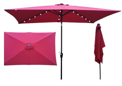 10 x 6.5t Rectangular Patio Solar LED Lighted Outdoor Umbrella with Crank and Push Button Tilt for Garden Backyard Pool Swimming Pool Burgundy RT