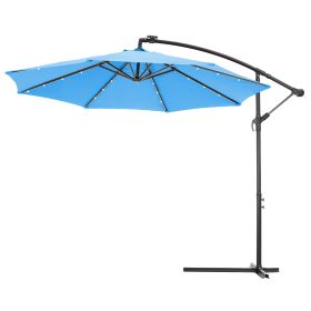10 FT Solar LED Patio Outdoor Umbrella Hanging Cantilever Umbrella Offset Umbrella Easy Open Adustment with 24 LED Lights -blue