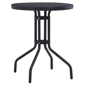 Patio Table Black 31.5" Steel and Glass