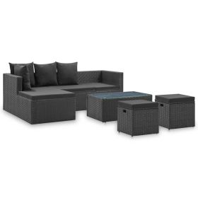 4 Piece Patio Lounge Set Black with Cushions Poly Rattan