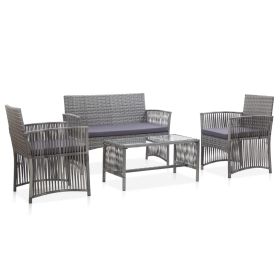 4 Piece Patio Lounge Set with Cushion Poly Rattan Anthracite
