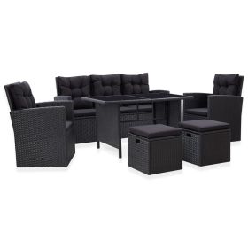 6 Piece Patio Lounge Set with Cushions Poly Rattan Black