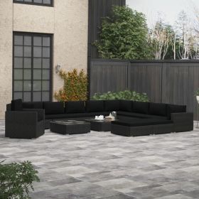 13 Piece Patio Lounge Set with Cushions Poly Rattan Black