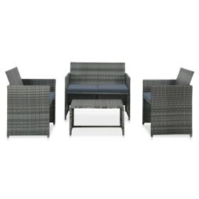 4 Piece Patio Lounge with Cushions Set Poly Rattan Gray