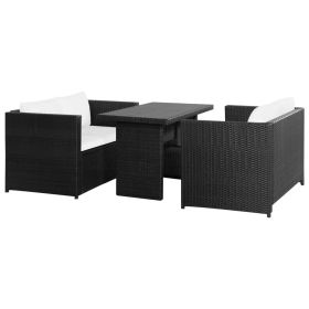 3 Piece Patio Lounge Set with Cushions Poly Rattan Black