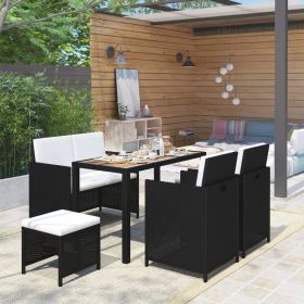 6 Piece Patio Dining Set Poly Rattan and Acacia Wood Black