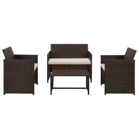 4 Piece Patio Lounge with Cushions Set Poly Rattan Brown