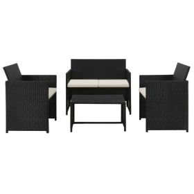 4 Piece Patio Lounge with Cushions Set Poly Rattan Black