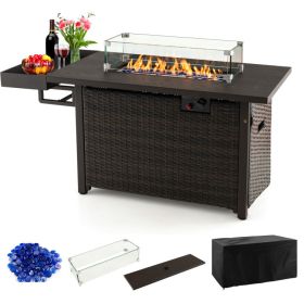 52 Inches Outdoor Wicker Gas Fire Pit Propane Fire Table with Cover
