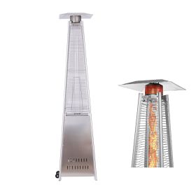 Outdoor Patio Pyramid Propane Space Heater,Portable Flame Heater,W/Wheels,Stainless Steel Color