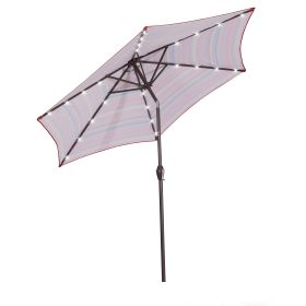 Outdoor Patio 8.7-Feet Market Table Umbrella with Push Button Tilt and Crank; Red Stripes With 24 LED Lights[Umbrella Base is not Included]