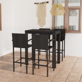 5 Piece Patio Bar Set with Armrest Poly Rattan Black