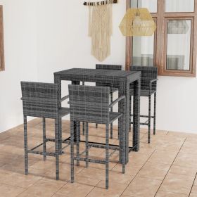 5 Piece Patio Bar Set with Armrest Poly Rattan Gray