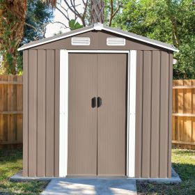 Patio 6ft x4ft Bike Shed Garden Shed; Metal Storage Shed with Lockable Door; Tool Cabinet with Vents and Foundation for Backyard; Lawn; Garden (Color: Brown)
