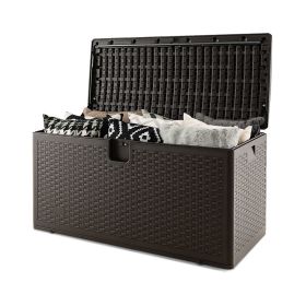 Outdoor Storage & Garages Waterproof Resin Patio Storage Box (Color: Brown, Capacity: 73 Gallons)