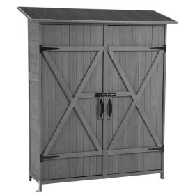 Outdoor Storage Shed with Lockable Door, Wooden Tool Storage Shed with Detachable Shelves and Pitch Roof, Natural/Gray (Color: Gray)