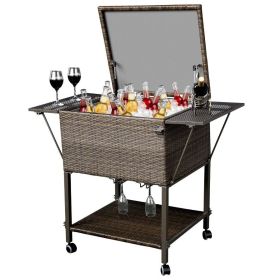 Outdoor Patio Pool Party Ice Drink Bar Table Cooler Trolley (Color: As pic show, Type: Cooler Trolley)
