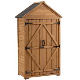 39.56"L x 22.04"W x 68.89"H Outdoor Storage Cabinet Garden Wood Tool Shed Outside Wooden Closet with Shelves and Latch, Gray/Brown (Color: Brown)