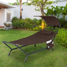 Patio Hanging Chaise Lounge Chair with Canopy Cushion Pillow and Storage Bag (Color: Brown)