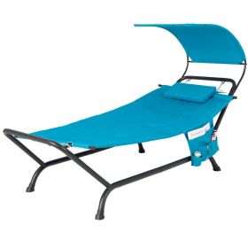 Patio Hanging Chaise Lounge Chair with Canopy Cushion Pillow and Storage Bag (Color: Navy)