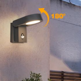 Inowel Wall Light Outdoor PIR Sensor LED Wall Mount Lamp Round Wall Sconce Lighting with Motion Sensor 11723 (Color: Grey)