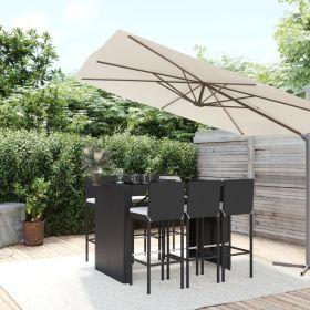 7 Piece Patio Bar Set with Cushions Black Poly Rattan (Color: Black)