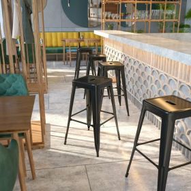 Commercial Grade 30 Inch High Backless Metal Indoor-Outdoor Bar Stool with Square Seat (Color: Black)
