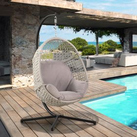 Large Hanging Egg Chair with Stand & UV Resistant Cushion Hammock Chairs with C-Stand for Outdoor (Color: as pic)