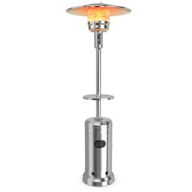 Outdoor Heater Propane Standing LP Gas Steel with Table and Wheels (Color: Silver)