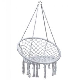 Comfortable And Safe Hanging Hammock Chair With Handwoven Macrame Cotton Backrest (Color: Gray, Type: Hammock Chair)