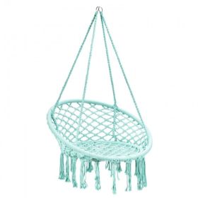 Comfortable And Safe Hanging Hammock Chair With Handwoven Macrame Cotton Backrest (Color: Turquoise, Type: Hammock Chair)