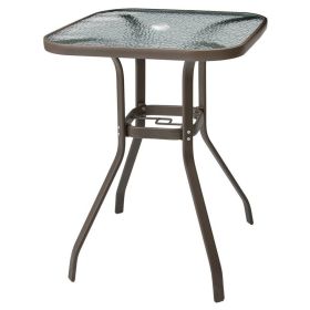 Outdoor Garden Lawn Pool Deck High Dining Bistro Table Tempered Glass Top with Umbrella Hole (Color: As the pic show, size: 27 Inch)