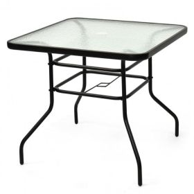 Outdoor Garden Lawn Pool Deck High Dining Bistro Table Tempered Glass Top with Umbrella Hole (Color: As the pic show, size: 32 Inch)