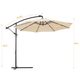 10 FT Solar LED Patio Outdoor Umbrella Hanging Cantilever Umbrella Offset Umbrella Easy Open Adustment with 24 LED Lights - tan (SKU: W41917533)