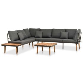 4 Piece Patio Lounge Set with Cushions Solid Acacia Wood (Color: Brown)