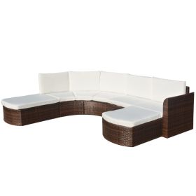 4 Piece Patio Lounge Set with Cushions Poly Rattan Brown (Color: Brown)