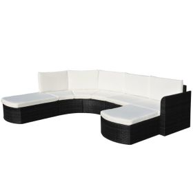 4 Piece Patio Lounge Set with Cushions Poly Rattan Black (Color: Black)