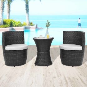 3 Piece Bistro Set with Cushions Poly Rattan Black (Color: Black)