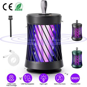 Rechargeable Mosquito Killer Lamp Bug Zapper with Night Light Strap Mosquito Catcher with Max 10594 Cubic Feet Range UV Light for Indoor Outdoor (Color: Grey)