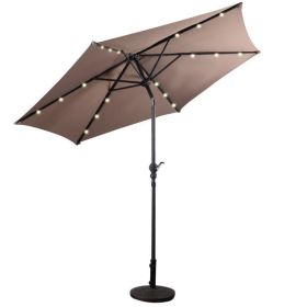 9 Feet Patio LED Solar Umbrella with Crank (Color: tan)