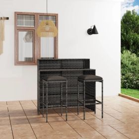 3 Piece Patio Bar Set with Cushions Gray (Color: Grey)